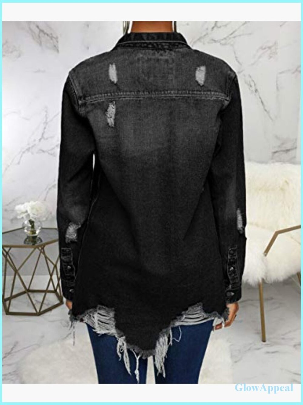 Classic Distressed Trucker Jean Jacket Long Sleeve Button Front - Picture 4 of 5
